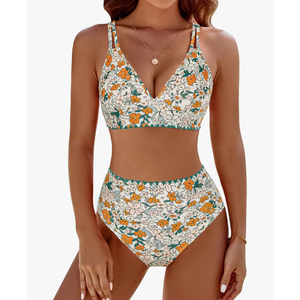 BMJL Women's Bikini Sets V Neck High Waisted Swimsuits Shell Stitched Cheeky Two Piece Bathing Suit XL