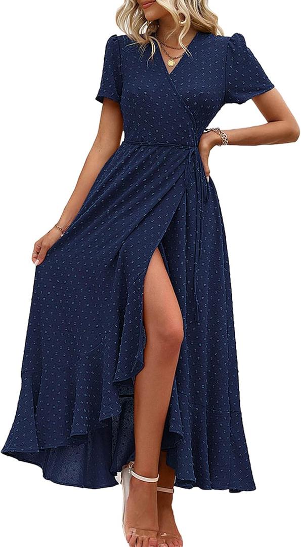 PRETTYGARDEN Women's Summer Maxi Dress Casual Wrap Floral Boho Short Sleeve V Neck Split Ruffle Beach Long Dresses (Medium) PRETTYGARDEN Women's Summer Maxi Dress Casual Wrap Floral Boho Short Sleeve V Neck Split Ruffle Beach Long Dresses (Medium)