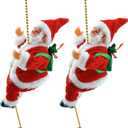 Electric Santa Climbing Rope Decoration - 2PCS Funny Musical Christmas Tree Ornament, Hanging Doll Toy for Party Home Door