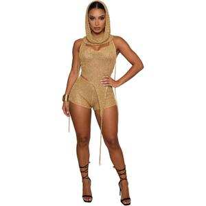 Women Trendy 3 Piece Outfits Crochet Knitted Balaclava See Through Halter Crop Top Hollow Out Mini Hot Shorts Sets (M)