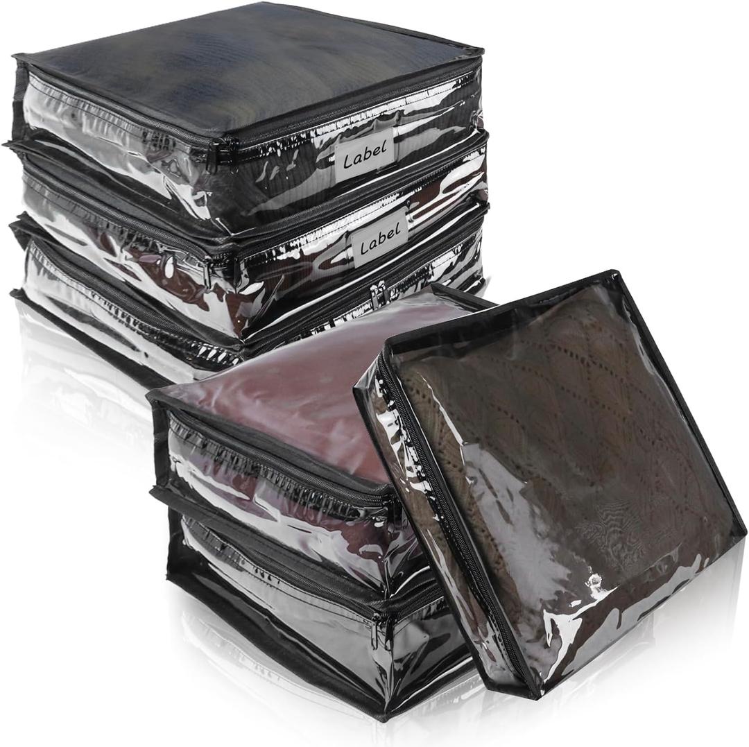 Heonay Clear Zippered Storage Bags Plastic Sweater Storage Bags with Zipper 6 Packs Clothing Organizer for Blankets Linen Sweater Bed Sheet Quilt Clothes Pillow (15.7 x 13.8 x 3.9 Inch, Black)