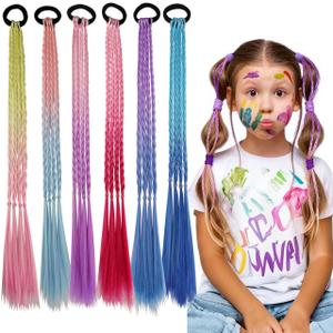 Girl colored hair extensions, braided ponytails for hair extensions, girl hair accessories, children's colored braids, 6 crazy daily accessory headbands(6PCS Mix Color)
