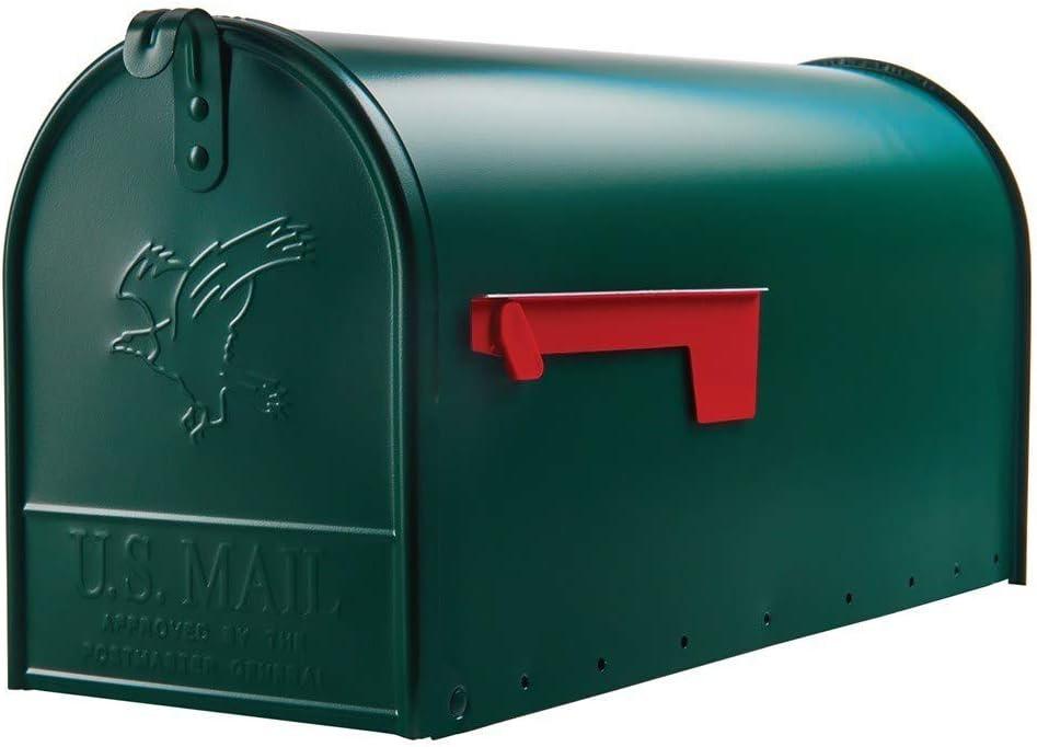 Dark Green Mailbox Medium Metal US Mail Box Rural Size Outside Curbside Horizontal Farmhouse Classic, 19"D x 6.5"W x 9.5"H