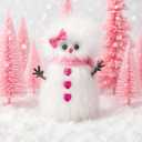 Jenaai Pink Valentine Day Frazzled Snowman Decor Cute Love Handmade Frazzled Snowman Plush Doll Wearing Scarves Table Centerpiece Decoration for Home Tabletop Tiered Tray Valentine's Gifts