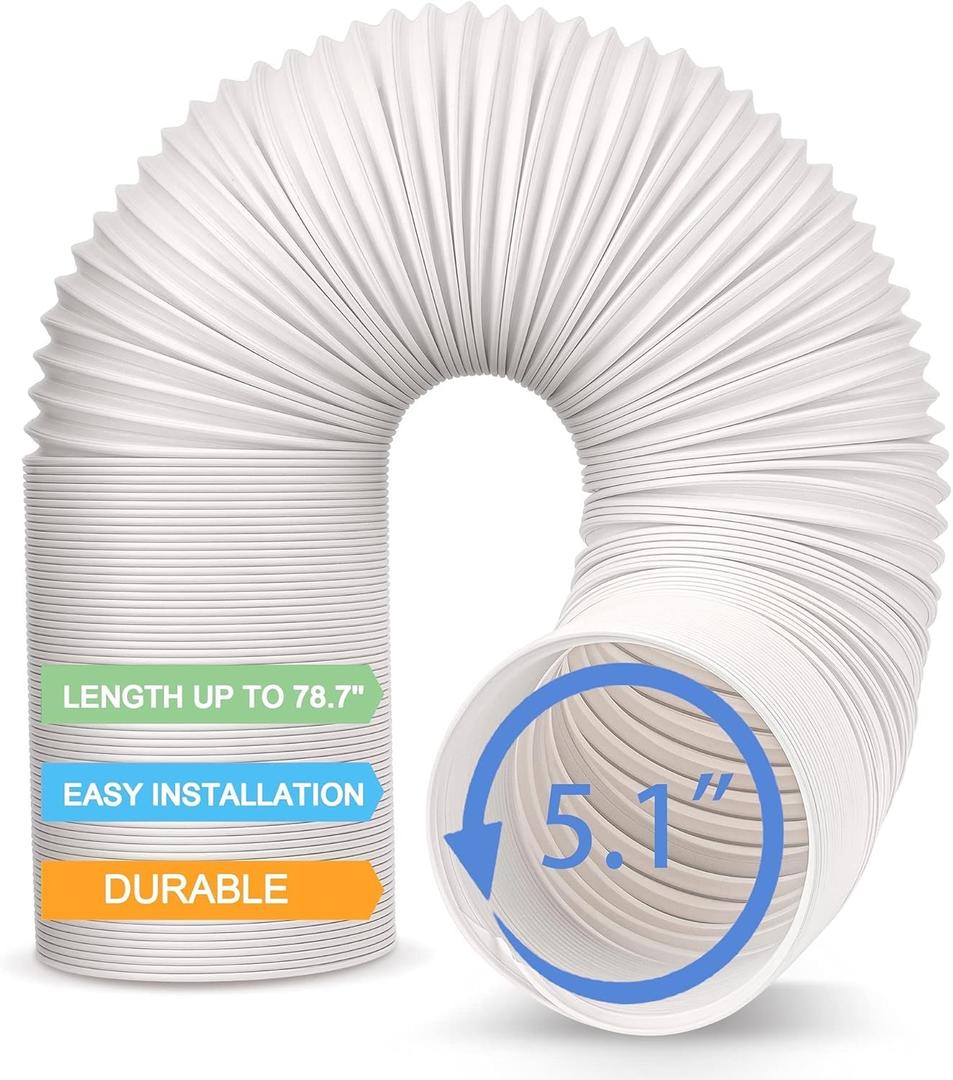 Jin&Bao Air Conditioner Vent Hose, Portable Exhaust Duct with 5.1 (5) Diameter, Counterclockwise Rotation, Length up to 78 Inches, Universal Replacement AC Hoses