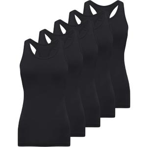 BQTQ 5 Pack Racerback Tank Tops for Women Sleeveless Workout Tank Top Ladies Undershirts Slim Fit Tanks Tops (XX-Large, Black)