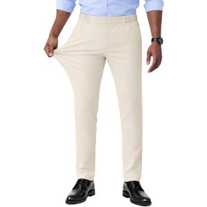 Ntrlv Men's Comfort Stretch Dress Pants Regular Fit Straight Leg Golf Business Casual Chino Expandable Waist Slacks (M)