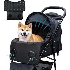 Cooling Pad for Dogs Cats - 3-Level Adjustable Ventilated Pet Mat with USB Port, Portable Washable Design for Strollers Camping Travel Cars Kennels Outdoors Summer Use (Black)