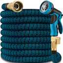 100 ft Expandable Garden Hose 2025 New Upgraded Durable Latex Core,3/4 Brass Connector and 10 Functions Spray Nozzle, Extra Strength Fabric, Leakproof, Lightweight, Kinkfree Expanding Water Hoses