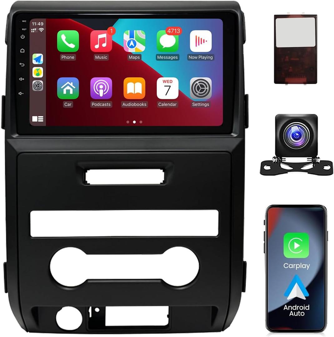 Naifay Android Car Radio Stereo for Ford F150 F-150 2009 2010 2011 2012 with Wireless Carplay Android Auto, 2+32G 9 inch Touch Screen Car Stereo Bluetooth in Dash GPS Navigation WiFi FM Backup Camera