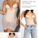 SHAPELLX Strapless Shapewear for Women Deep Plunge Corset Tummy Control Backless Bodysuit Mid Thigh Full Body Shaper (Beige, L)