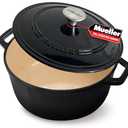 MÜELLERHOME 6 Quart Enameled Cast Iron Pot Dutch Oven, Heavy-Duty Oven-Safe up to 500° F, & Across All Cooktops, Casserole Dishes for Ovens, Bread Pan with Lid and Knob, Cast Iron Cookware, Black