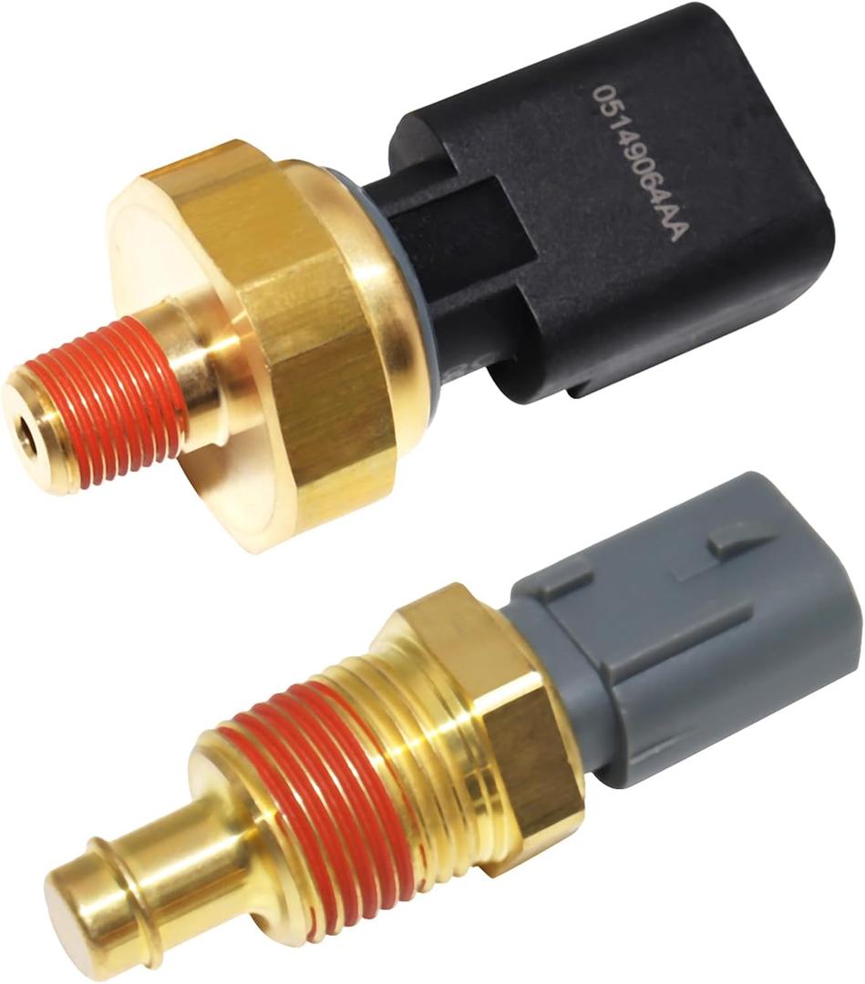 2 Pack Engine Oil Pressure Sensor Sender Switch & Coolant Temperature Sensor 5149062AA 5149077AB Compatible with Chrysler Aspen Pacifica Jeep Grand Cherokee Dodge Avenger Ram 1500 2500 3500