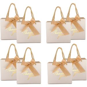 TKSBAG 50 Pack Small Thank You Gift Bags with Handles, 5.5''x 2.5''x4.7'' Mini White Gift Bags Bulk for Baby Shower, Birthday, Wedding, Party Favors