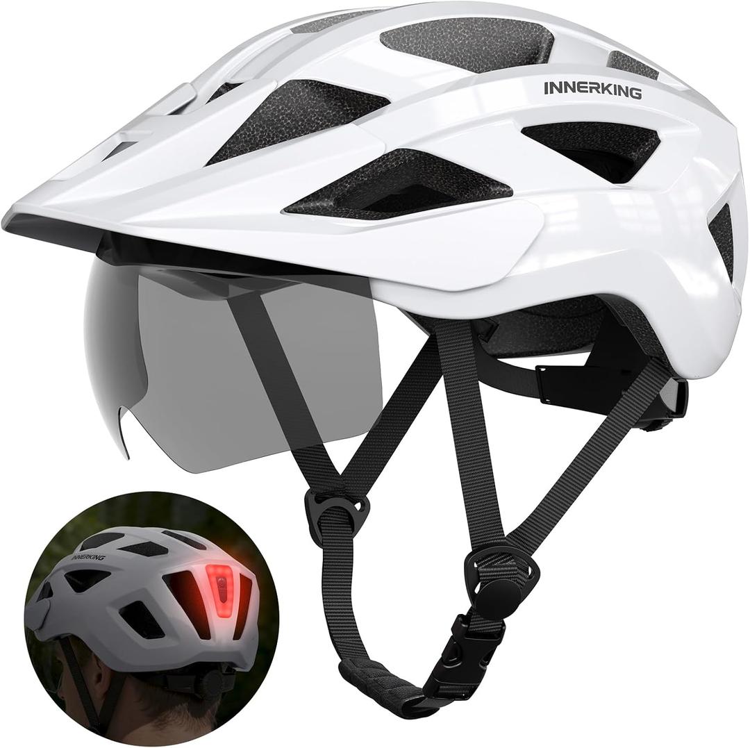 InnerKing Adult Bike Helmet Rear Light & OTG Magnetic Goggles for Men Women | Lightweight Mountain Bicycle Helmets,Rechargeable Rear Light,Detachable Goggles, Road Cycling with Removable OTG Visor