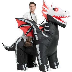 One Casa Inflatable Costume Adult,Blow Up LED Light Eyes Skeleton Dragon Suit,Ride On Halloween Costumes for Men Women