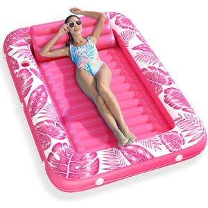 Inflatable Tanning Pool Lounger Float - Jasonwell 4 in 1 Sun Tan Tub Sunbathing Pool Lounge Raft Floatie Toys Water Filled Tanning Bed Mat Pad for Adult Blow Up Kiddie Pool Kids Ball Pit Pool (Large, Rose Pink)