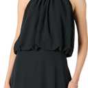 The Drop Womens Kory Shirred Neck Chiffon Halter Bubble Top (X-Large, Black)