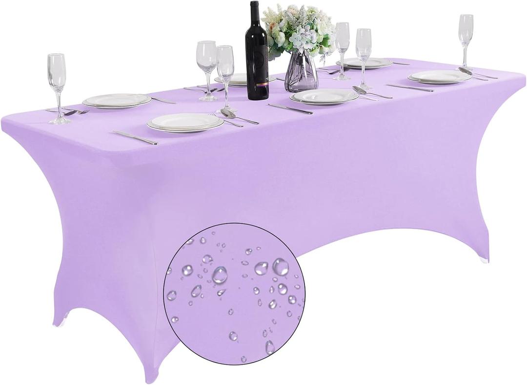 SuperO Waterproof Spandex Table Cover for 6FT Table Universal Fitted Stretch Tablecloth for Party, Banquet, Wedding and Events-Lavender (72" x 30" (Rectangular), Lavender)