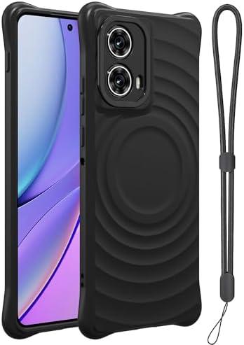 Set of 3 Pack, GOVTAN Compatible with Moto Edge 5G 2024 Case with Lanyard,Shockproof Soft Touch Premium TPU Slim Phone Cover,Wave Textured,Black