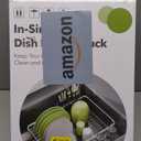 Over the Sink Expandable Dish Drainer Drying Rack In Stainless Steel for Small Kitchen, Counter Space Saving Modern Compact Metal Above Plate Dryer Strainer, Adjustable Hanging Inside Drain Holder (Silver)