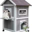 Rockever Outdoor Cat House, Large Outdoor Houses for Feral Cats Wooden Outside Cat Shelter Weatherproof with Escape Door