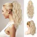 FLUFYMOOZ Ponytail Extension, 18 Inch Claw Clip Ponytail Extension, Wavy Curly Claw Clip in Ponytail Hair Extensions, Natural Fake Ponytail Synthetic Hairpiece for Women (Cool Blonde)