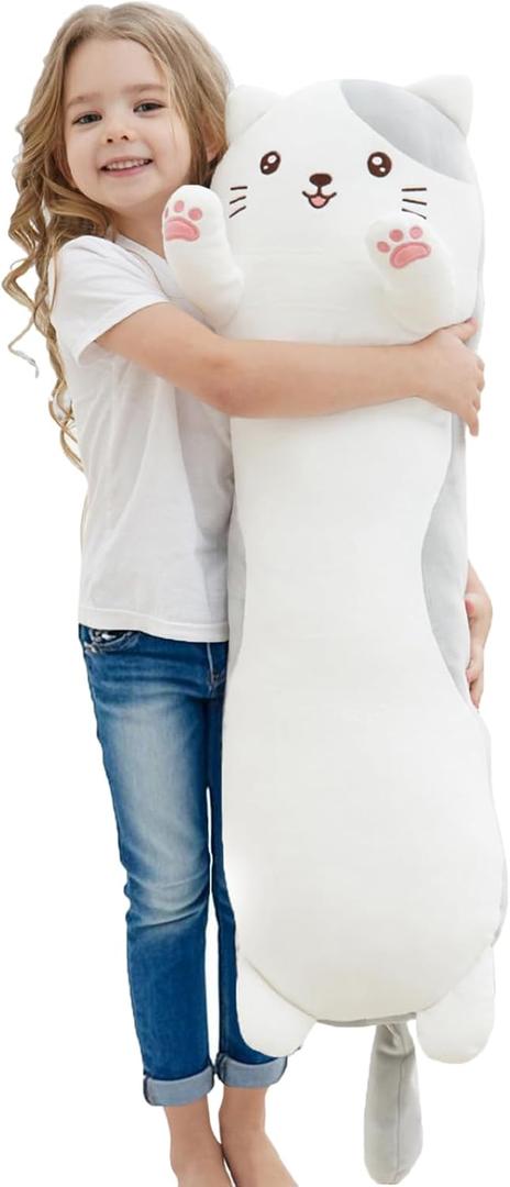 36" Cat Stuffed Animal, Soft Long Pillow Doll Cute Cartoon Kitten Plush Body Pillow Plushies Toy Gift for Kids, Girls, Birthdays, Valentine's, Christmas