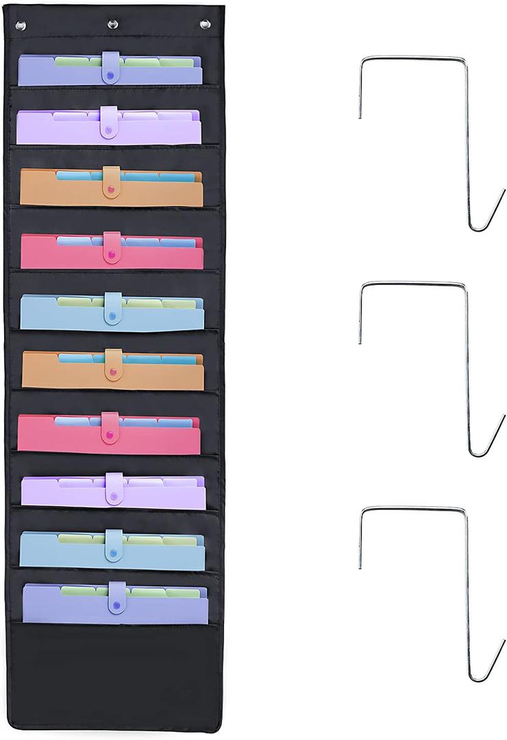 HAOHAN 10 Pockets Over Door Hanging Wall File Organizer, Oxford Cloth Storage Pocket Chart for Magazines, Pens, File Folders in Office and School