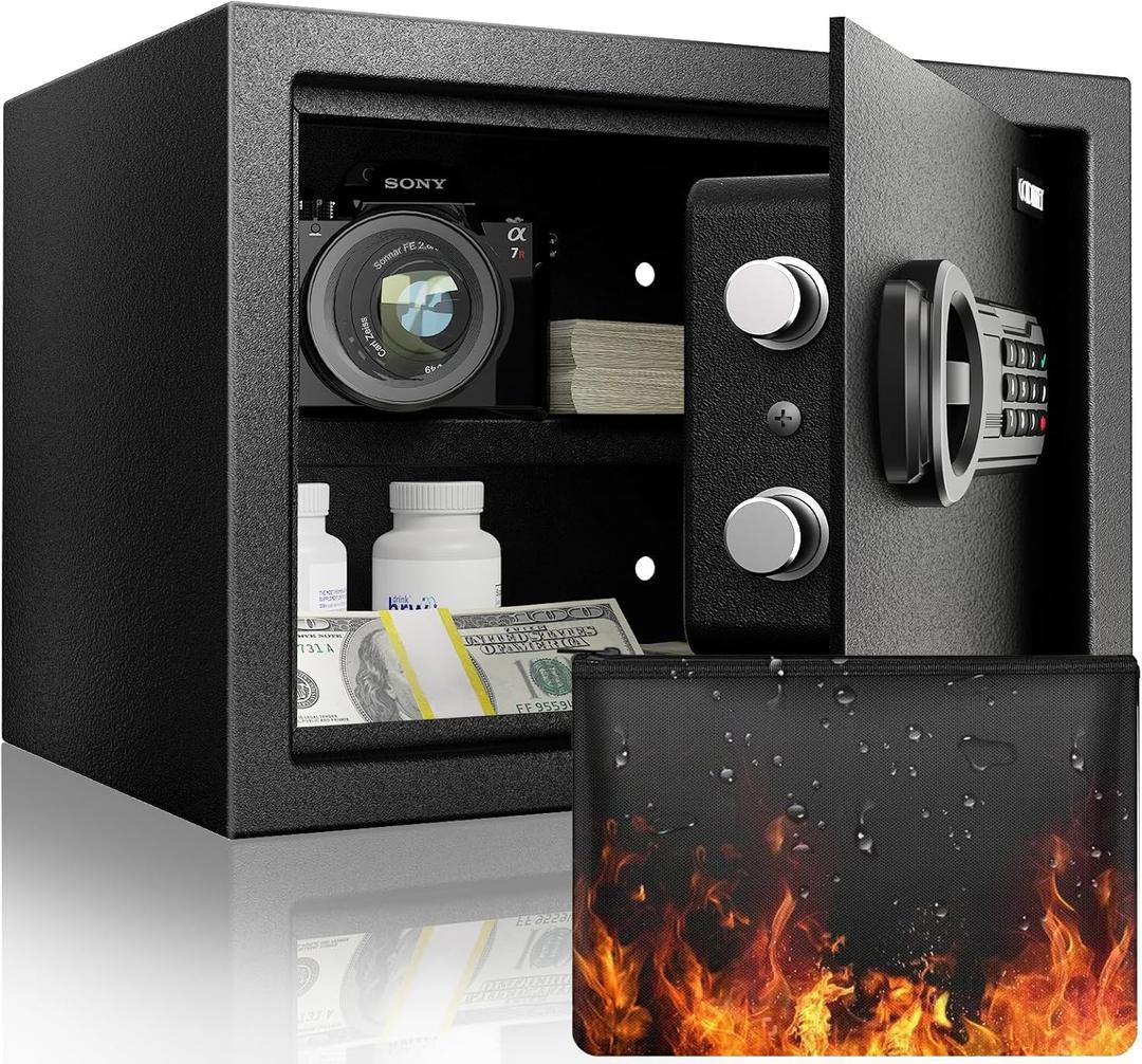 Goldenkey 1.2 Cu.Ft Modern Fireproof Safe – Digital Safe with Fireproof Bag, Keypad & Key, Protects Documents, Cash & Valuables, 9.84"D x 13.78"W x 9.84"H