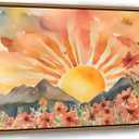 Framed Boho Sun Canvas Wall art | Abstract Bohemian Sunset in The Mountains Wildflowers Sunrise Landscape Picture Wall Decor Print Artwork for Living Room, 24"L x 16"W