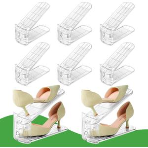 Shoe Slots Organizer, Clear Shoe Stacker for Closet Adjustable Shoe Rack Storage Space Saver,Shoes Display Shelf Shoe Holder for Organization,6 Pack