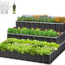 VIVOSUN 3-Tier Metal Raised Garden Bed, 46" x 46" x 24" Galvanized Steel Metal Outdoor Planter Box with Gloves and Scissors to Grow Flowers, Vegetables and Herbs for Outdoor Gardening, Dark Gray