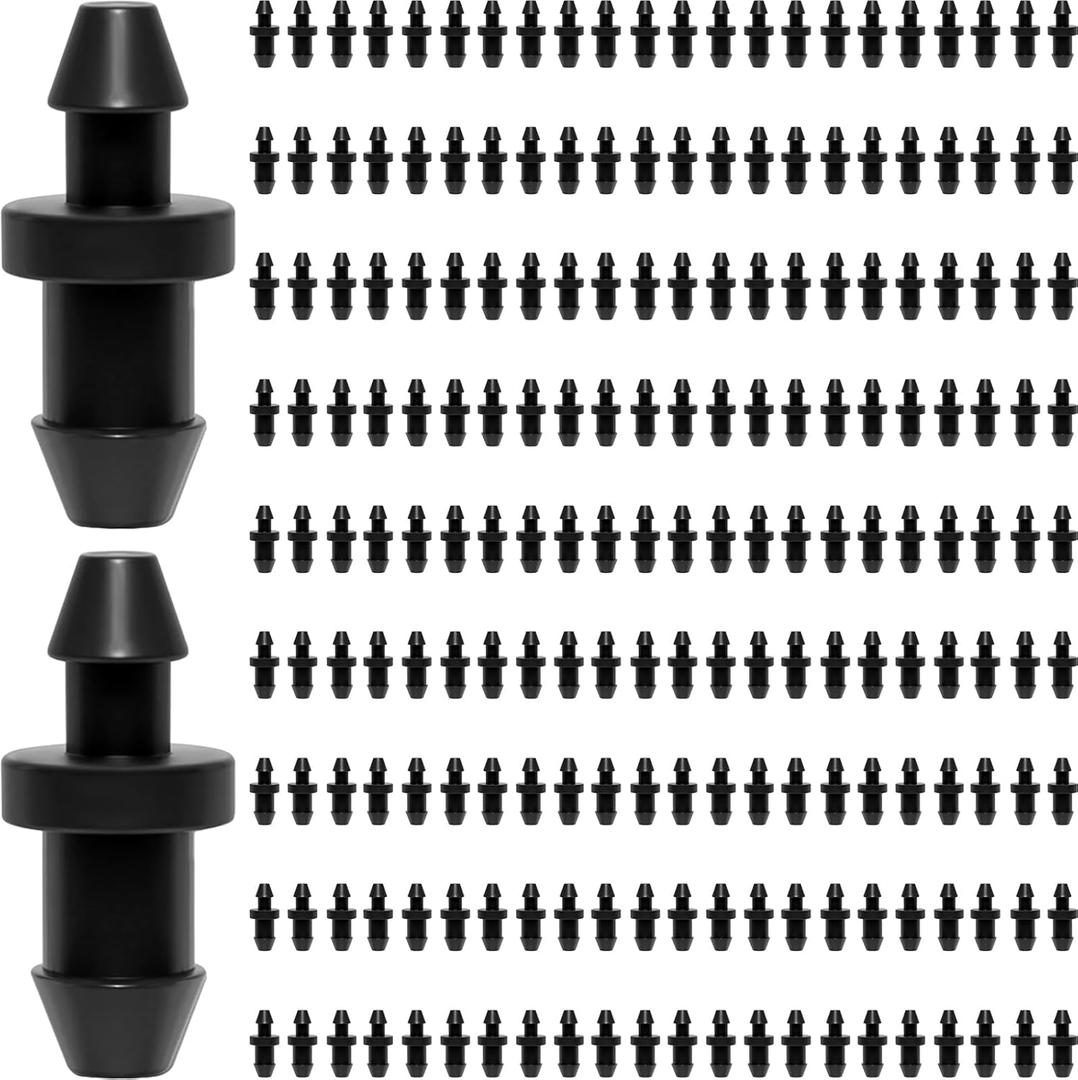 200 Pcs Irrigation Plugs, 0.8x0.36 Inch Drip Irrigation System Stopper, Drip Irrigation Hole Plugs for Micro Tubes & Pipes, UV Resistant, Leak-Proof Seal, Easy Push-to-Install. Black