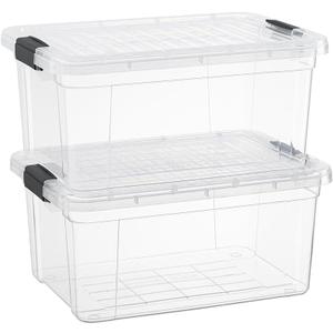 Superio Clear Storage Boxes with Lids, 2 Quart Plastic Container Bins for Organizing, Stackable Crates, BPA Free, Non Toxic, Odor Free, Organizers for Home, Office, School, and Dorm