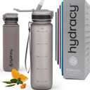 Hydracy Water Bottle with Time Marker -Large BPA Free Water Bottle & No Sweat Sleeve -Leak Proof Gym Bottle with Times to Drink - Ideal for Fitness Sports & Outdoors