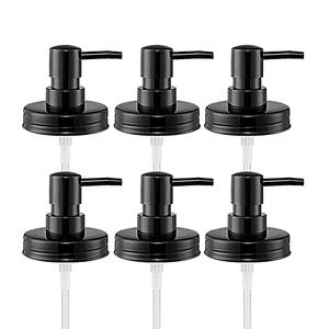 Onsogi Regular Mouth Plastic Mason Jar Soap Dispenser Pumps and Lids- Rust-Proof Mason Jar Accessories Rustic Farmhouse Kitchen Counter Top Bathroom Decor and Organization - 6 Pack, Black