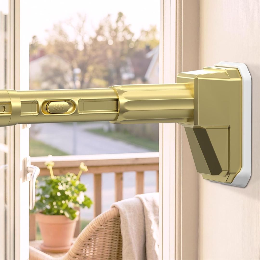 Tension Curtain Rod No Drill, Heavy Duty Shower Rod 39-122 In, Gold