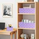 Drawer Organizer, Cube Baskets for Storage Shelves, Handmade Small Woven Basket, Shallow Storage Bins for Organizing Desk, Dresser, Kitchen, Pantry, Nested 7 Pack, Purple