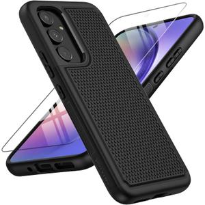 FNTCASE for Samsung Galaxy A54 5G Case: Dual Layer Full Shockproof Protective | Rugged Heavy Duty Durable Cell Phone Cover | Soft Slim Matte Lightweight Textured Back - Military Protection (Black)