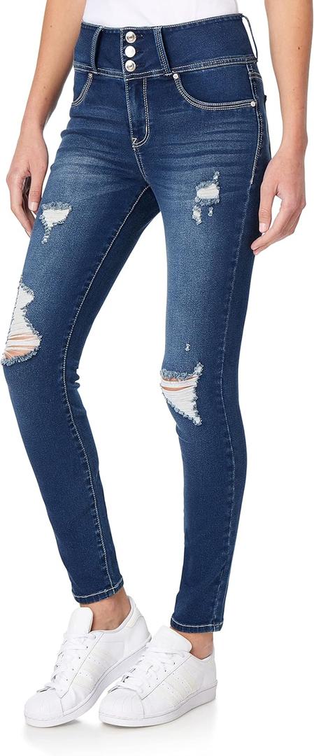 WallFlower Women's Juniors Instasoft High-Rise Sassy Skinny Jeans (Standard and Plus) (Blue, Size 13)