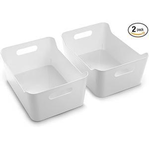 BINO | Plastic Storage Bins, Large - 2 Pack, White | THE SOHO COLLECTION | Pantry Organizers and Storage Containers Fridge Organizer Bins Kitchen Cabinet Organizer Medicine Cabinet Bin