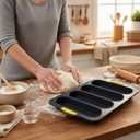 French Bread Hoagie Sub Roll Baking Pans 4-slot Mold, Non Stick Silicone Mould Tray for Baguette Sandwich Hot Dog Bun Loaf Food, Mini Tool Set for Homemade Household Restaurant Breakfast Dinner (Gray)