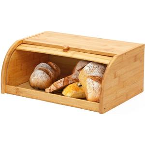 ROYAL  HOUSE Natural Bamboo Roll Top Bread Box Kitchen Food Storage - Assembly Required
