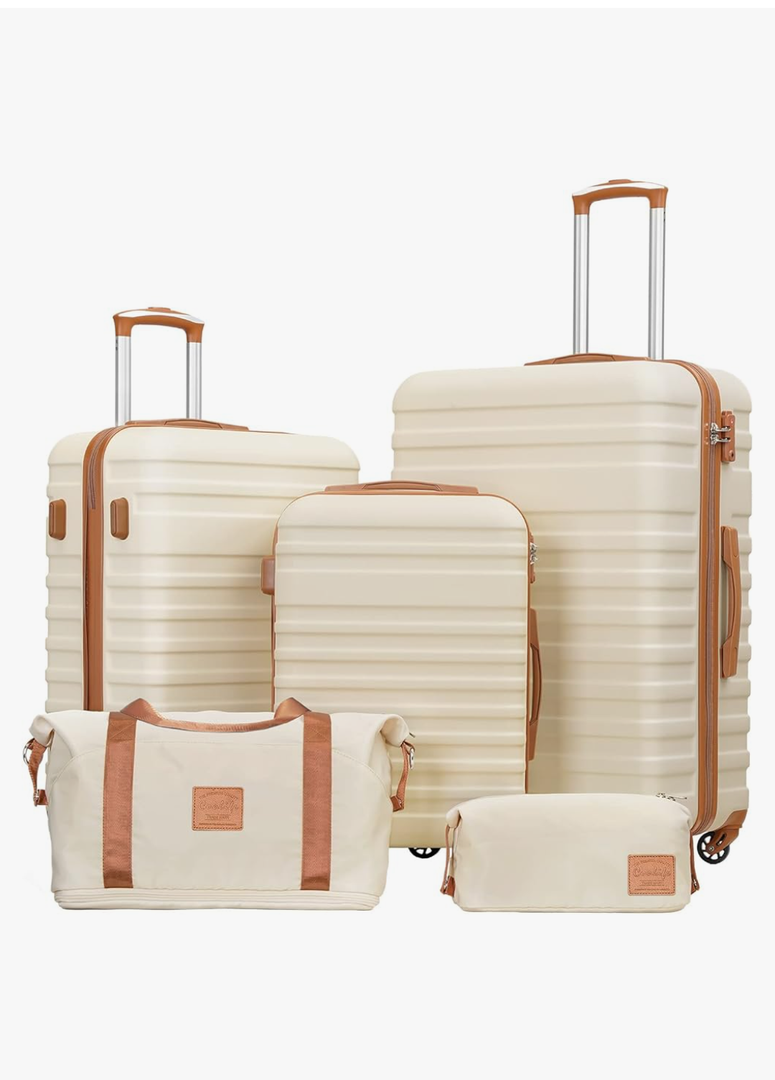 Coolife Suitcase Set 3 Piece Luggage Set Carry On Hardside Luggage with TSA Lock Spinner Wheels (White, 5 piece set)