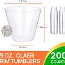 Byvivace 200 Counts 9 OZ. Clear Hard Plastic Cups - Old Fashioned Party Tumblers, 9 Ounce Squat Cups for Party