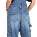 Lana Roux 90s Retro Dungaree Utility Denim Jumpsuit Jean Overalls (Cargo Medium Wash, X-Large)