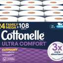 Cottonelle Ultra Comfort Toilet Paper with Cushiony CleaningRipples Texture, Strong Bath Tissue, 24 Family Mega Rolls = 108 Regular Rolls (4 Packs of 6)