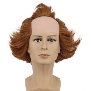 VGbeaty Adult Men Bald Short Fluffy Brown Curly Wig Halloween Cosplay Costume Anime Wig