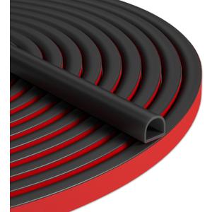 20FT Weather Stripping Door Seal - Self Adhesive Weather Insulation Strip Weatherstripping Silicone D Shaped Seal Strip Door Frame Gap Filler/Window Soundproofing (M (3/8"W  5/16T) 20FT, Black)